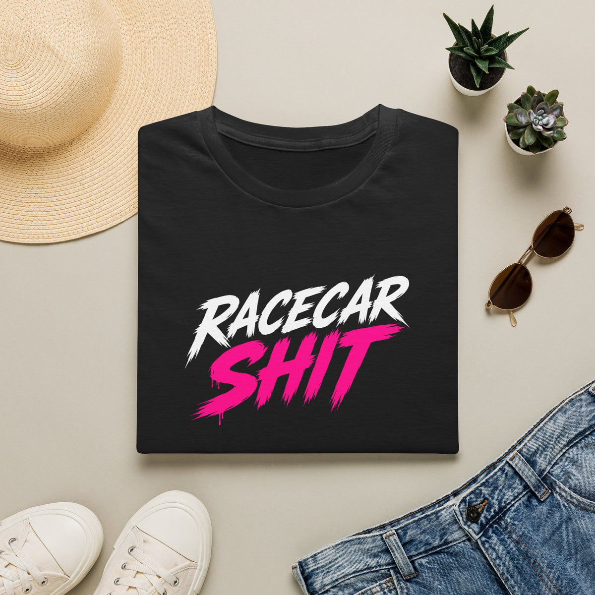 Racecar Shit™ Hot Pink Graphic Tee – Black & White