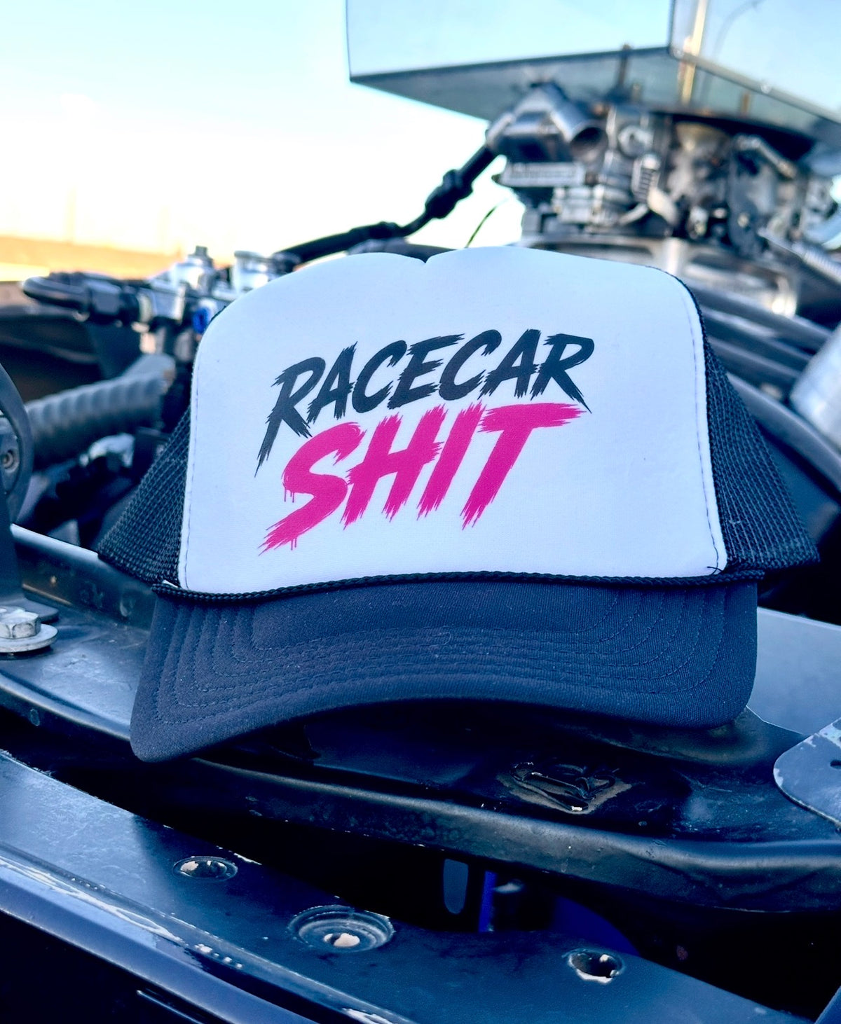 Racecar Shit™ OTTO Foam Trucker Hat – Black, White & Hot Pink