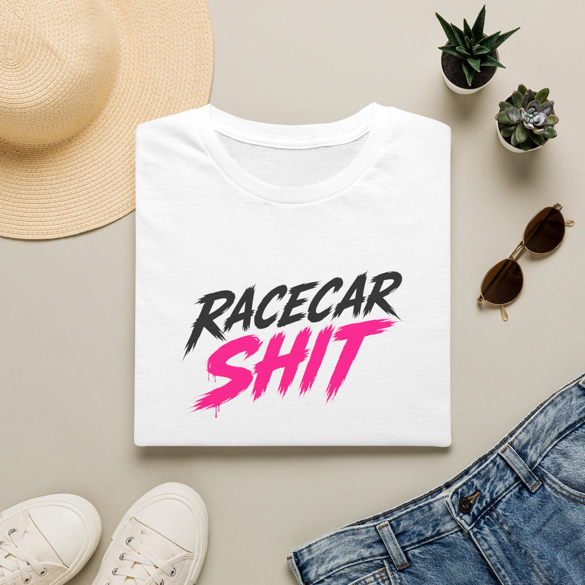 Racecar Shit™ Hot Pink Graphic Tee – Black & White